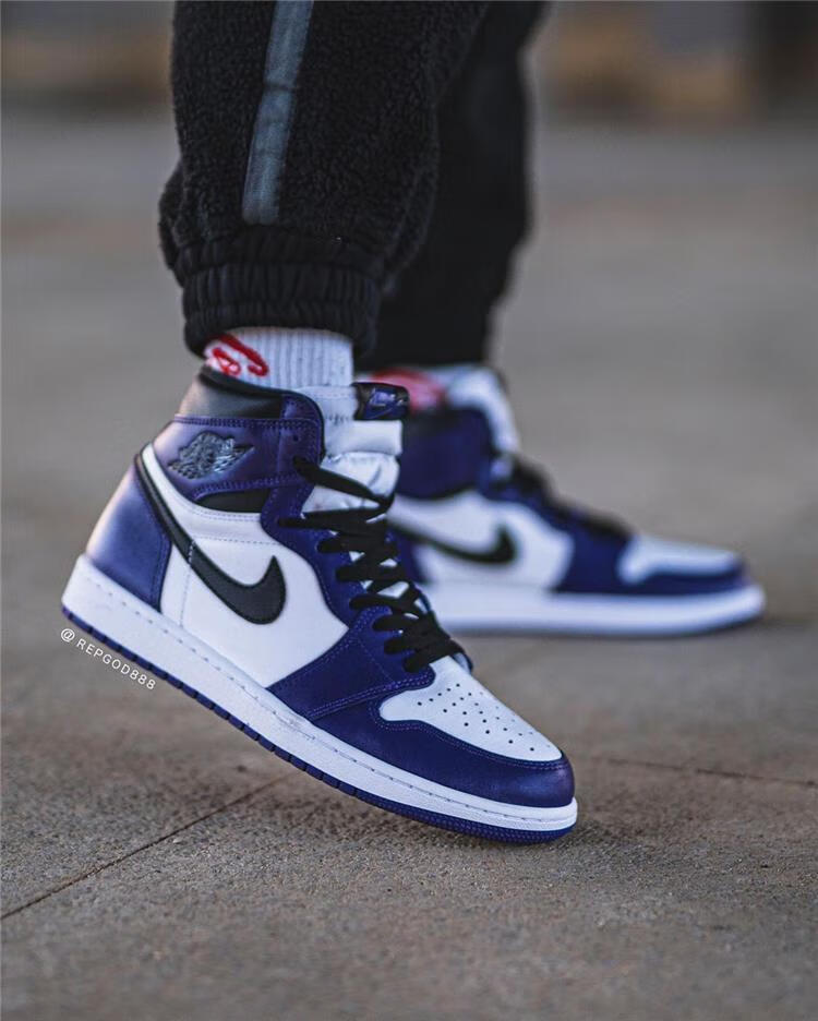 air jdan 1 court purple aj1 白黑紫脚趾男女 555088-500-501 白紫男
