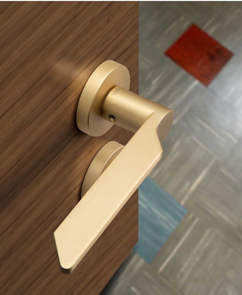 亚固yagu淡金色门锁室内卧室门锁房门锁门把手木门锁房间门锁静音左右