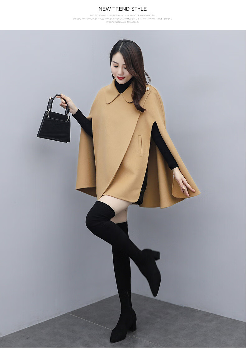 新款女装法式娃娃领披肩斗篷上衣时尚小个子披风斗篷毛呢大衣红色m