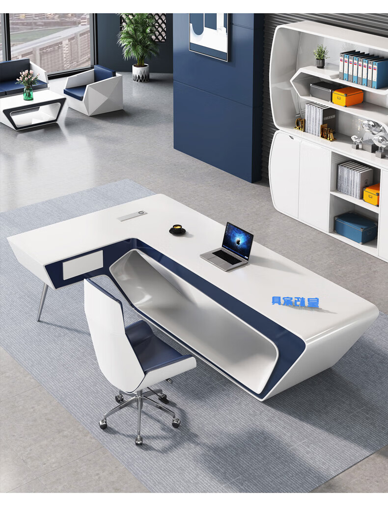 皇朽huangxiu科技感老板桌总裁桌白色烤漆办公桌椅组合时尚创意经理桌