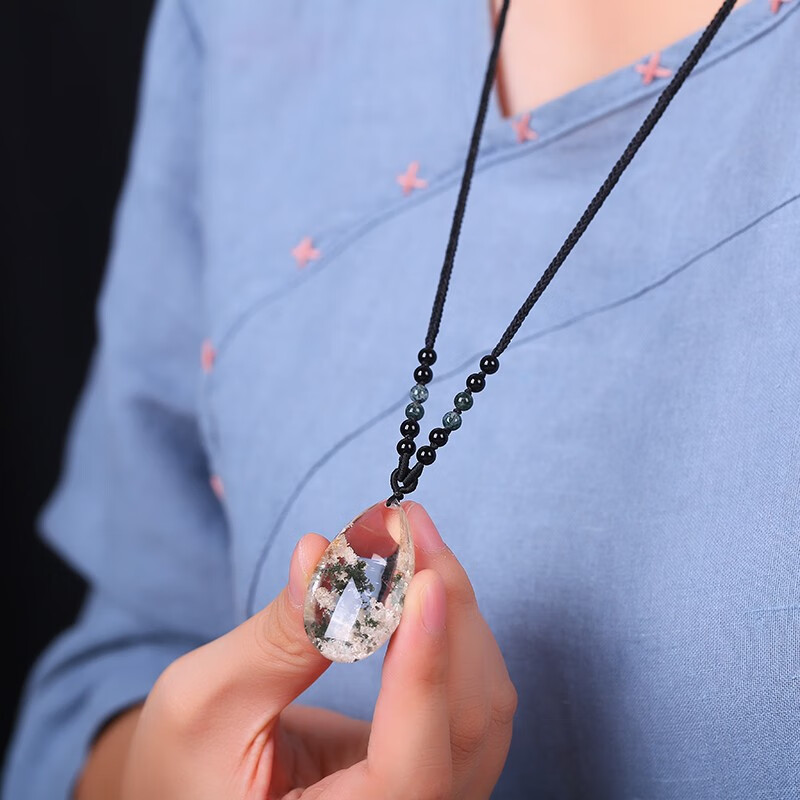 水晶玛瑙 项链/吊坠 缘由天定 天然水晶 绿幽灵水滴吊坠毛衣链全净体