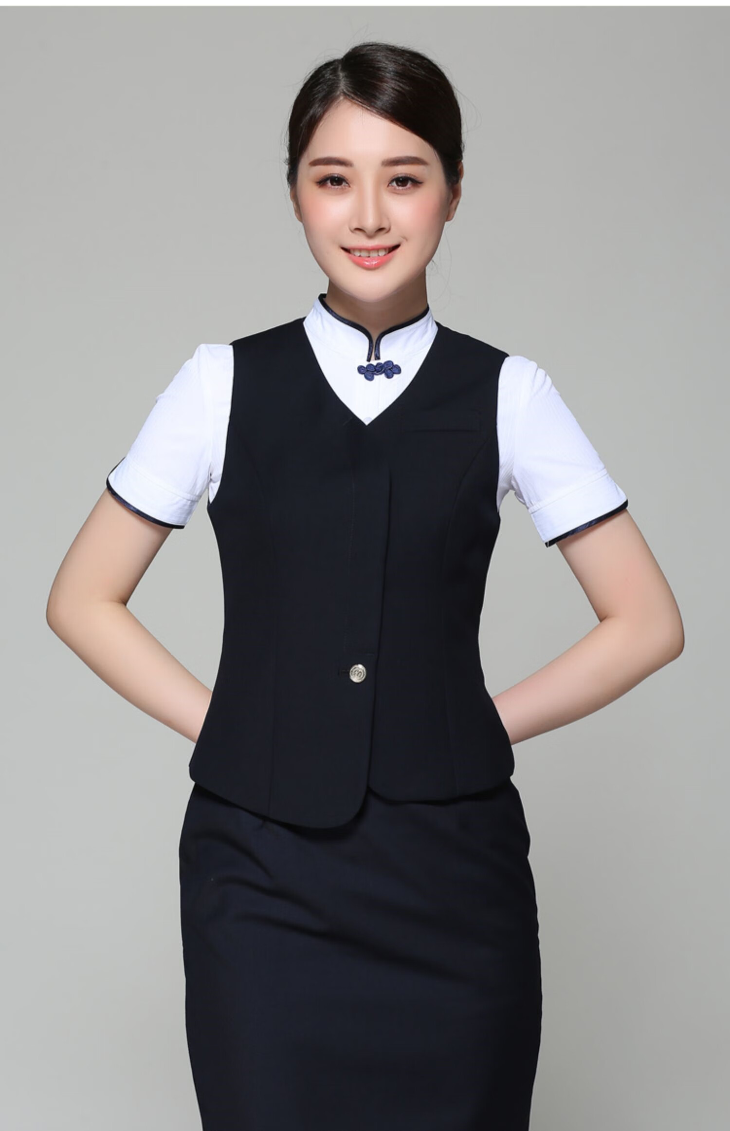 东方航空制服东航空姐服衬衫工作服女士ol美容师职业装修身白衬衣短裙