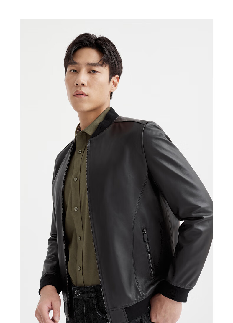 七匹狼皮衣新款男士时尚商务休闲男装外套上衣001黑色17088al