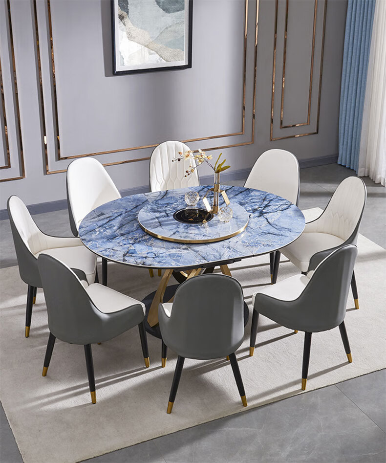 快乐之源 岩板餐桌圆桌带转盘现代简约意式轻奢网红风高端别墅圆形