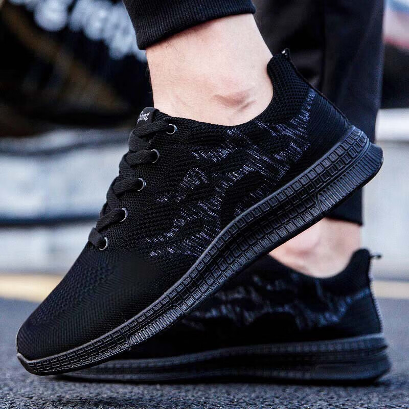 运动休闲跑步潮鞋夏季韩版透气飞织网面布鞋td50黑红39有816黑红39