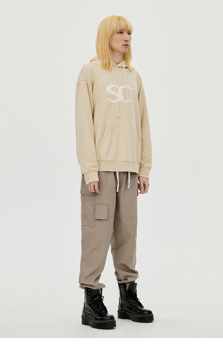 inxxstreetscrewloose21秋新品港风宽松刺绣连帽卫衣情侣款卡其xs