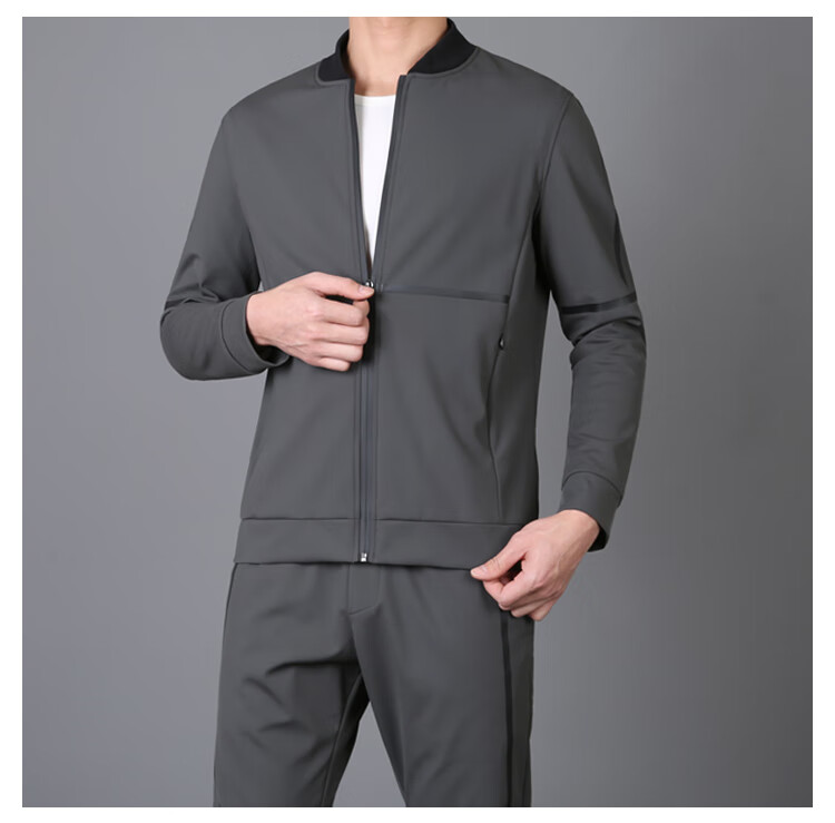 2020春秋新款两件套男士加绒压胶休闲运动套装 蓝色(加绒) 偏小一码