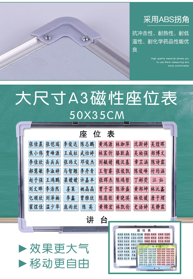 磁性座位表 班级可移动活动学生姓名贴 教室排座位座次磁性计划表 a款