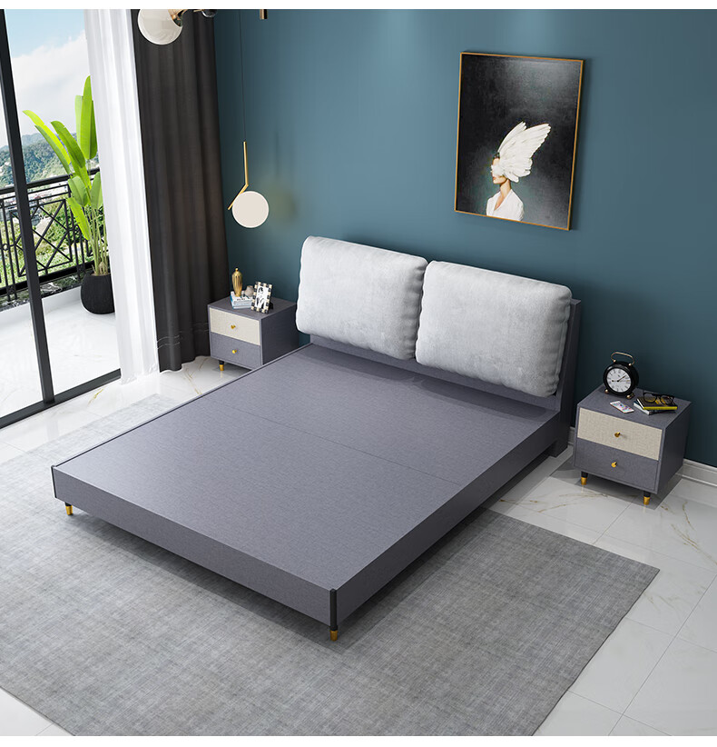 简宫 床布艺床双人榻榻米高箱储物现代北欧平板床布艺床1.5米1.