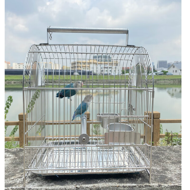 304不锈钢鹦鹉鸟笼八哥笼虎皮牡丹玄风手提外出鸟笼鸟用秋千楼梯 304