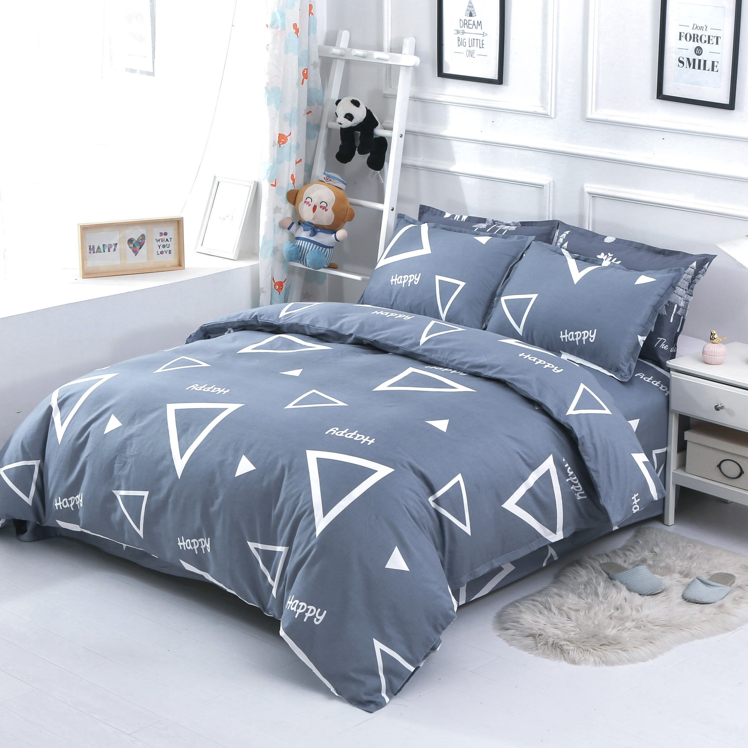 绣球花棉四件套床单款格子北欧花卉床上用品1518浅绿色15米床200x230