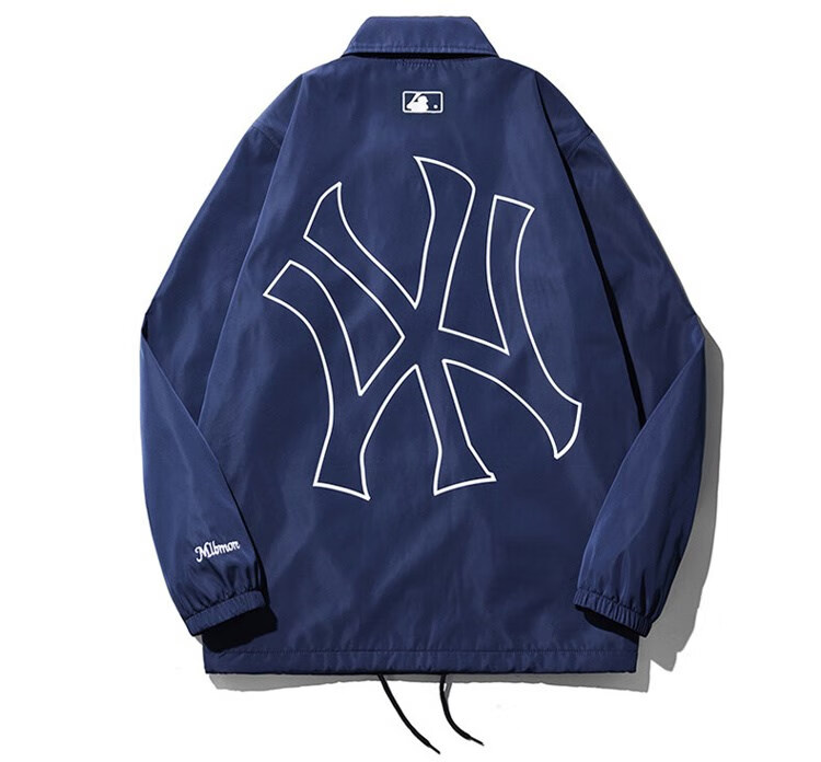mlb 薄款透气棒球服外套男女情侣休闲学生飞行员ny洋基队夹克 蓝色