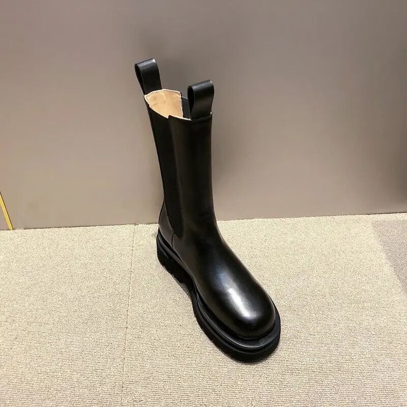 学生乐 烟筒靴女加绒加厚mona皮内增高马丁靴女厚底切尔西靴显瘦英伦