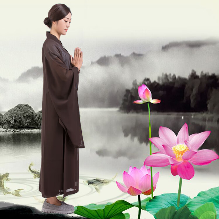 霖速海青居士服台麻海青居士服男女款秋四季款海清衣服佛女春尼姑长衫
