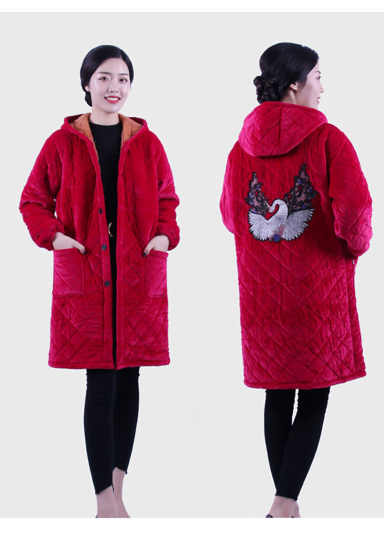 三层加棉加绒罩衣成人女长款连帽工作服大码护衣外套 均码(建议100