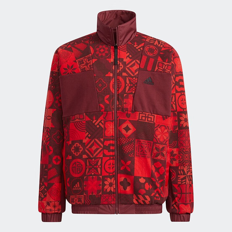 阿迪达斯男服外套2022新款虎年新年款两面穿立领休闲运动服hc0268hc