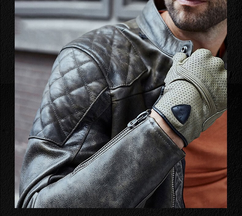 revit摩托车骑行服火药综合皮夹克冬季牛皮休闲防摔复古机车皮衣 黑色