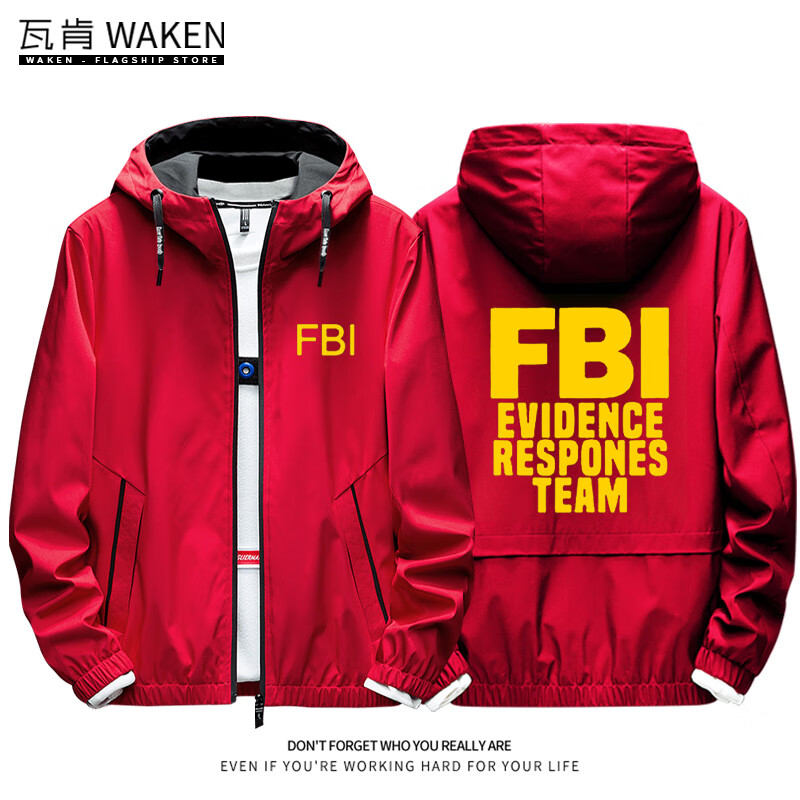 fbi美国联邦调查局特工电影周边衣服男秋冬季连帽衫夹克休闲外套 红色