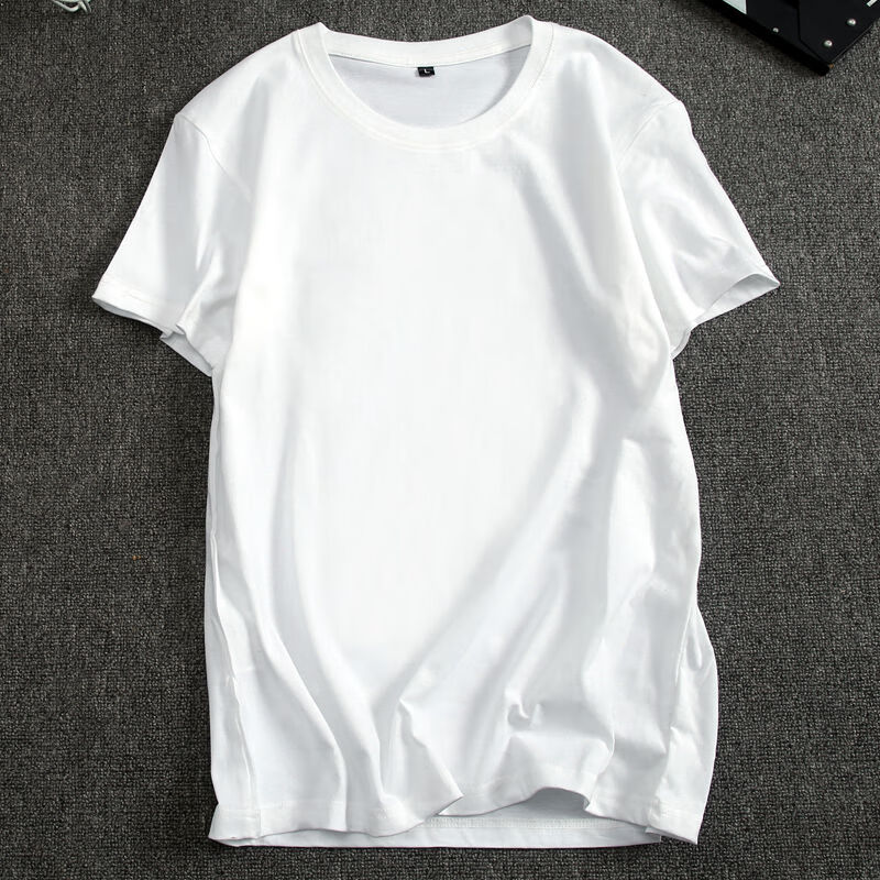 短袖t恤纯棉宽松圆领半袖白夏季男装大码体恤潮流潮牌上衣服 纯白色