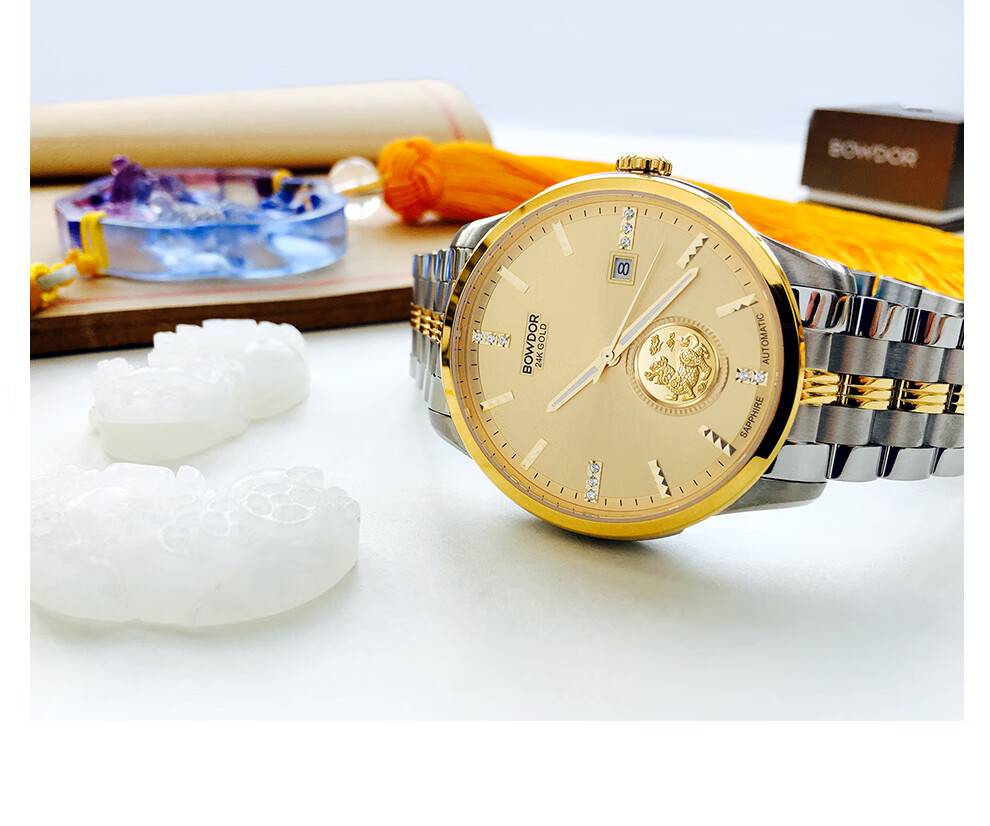 宝舵表bowdor手表男传世貔貅男表24k金表钢带全自动机芯机械国表时尚