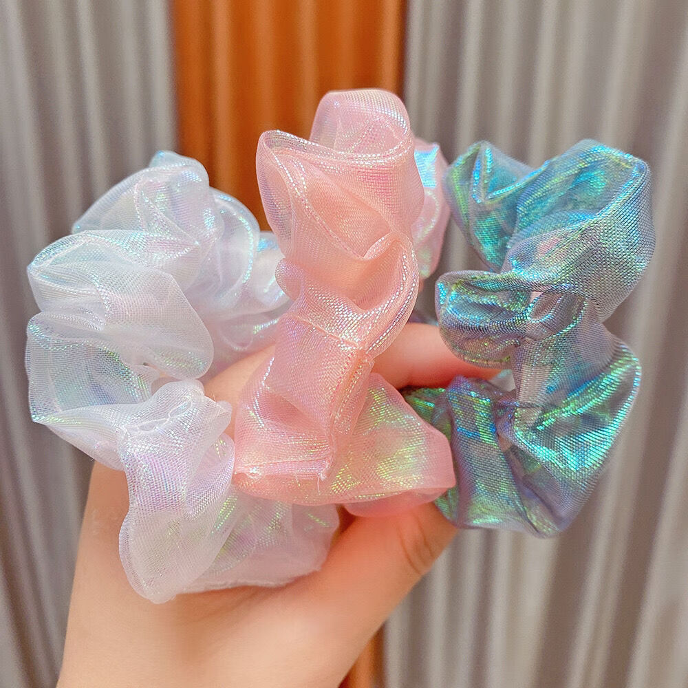 新款梦幻人鱼姬光泽网纱大肠发圈超仙欧根纱发绳清新大肠圈发饰女芭