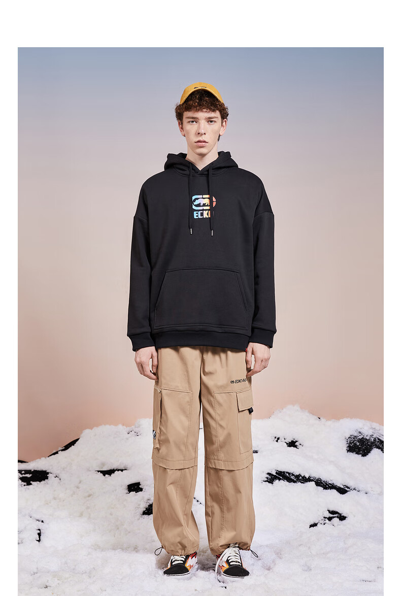 【敖瑞鹏同款】ecko犀牛卫衣男冬装新款保暖加绒彩色渐变毛巾绣连帽