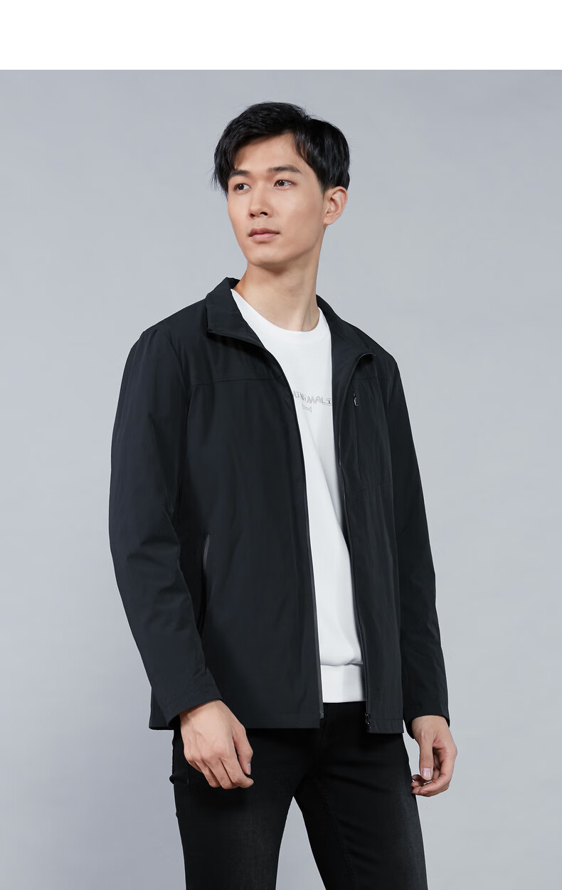 利郎官方风衣男春秋款时尚商务男休闲茄克风衣外套 黑色(20cfy0011y)