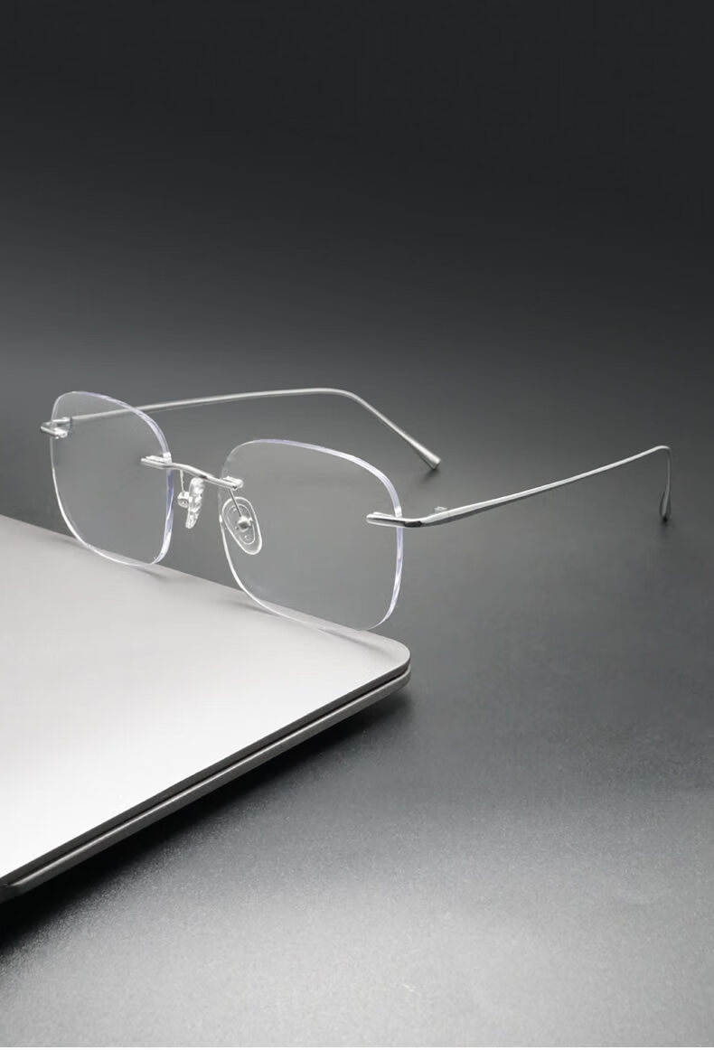 hd素颜无框近视眼镜女潮纯钛方形大框无边框架可配有度数小红书同款