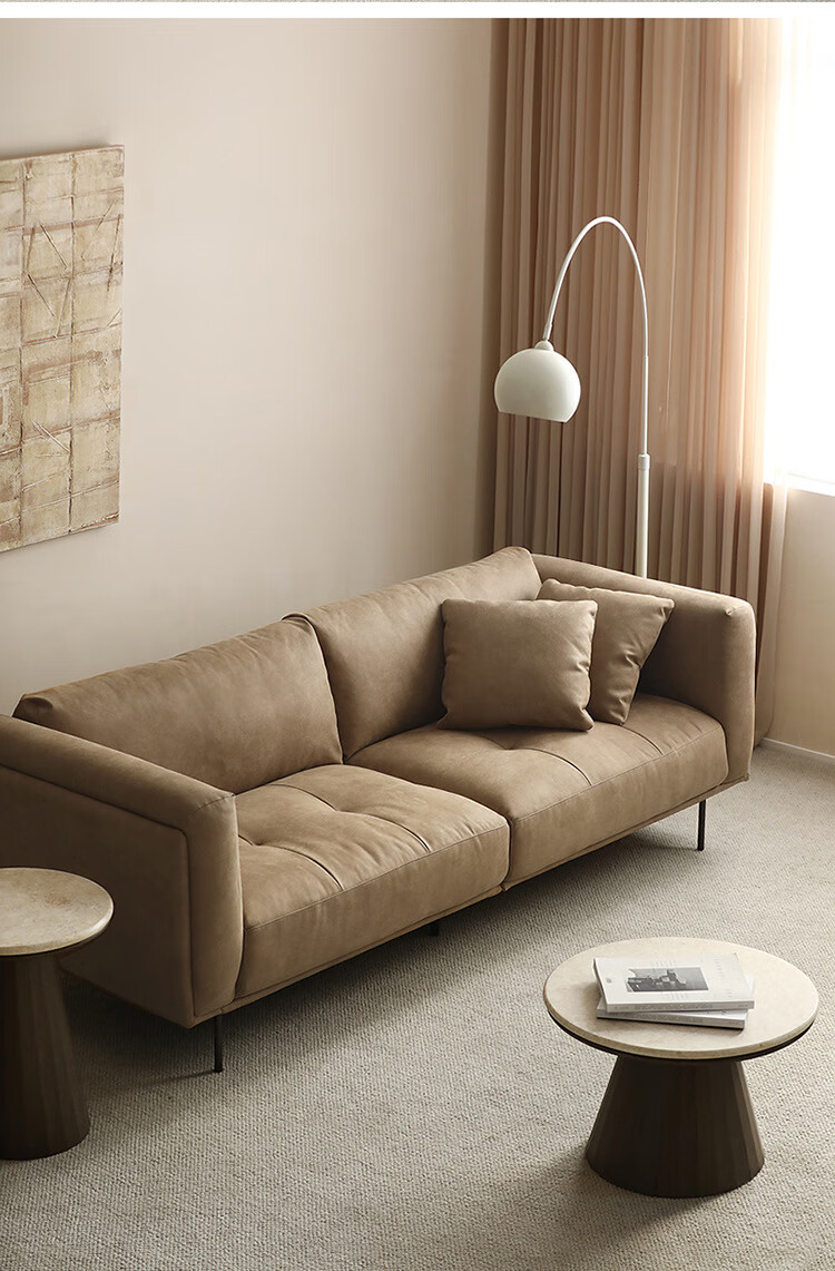 极简猫爪布艺沙发直排双人三人位小户型侘寂奶油风磨砂科技布沙发