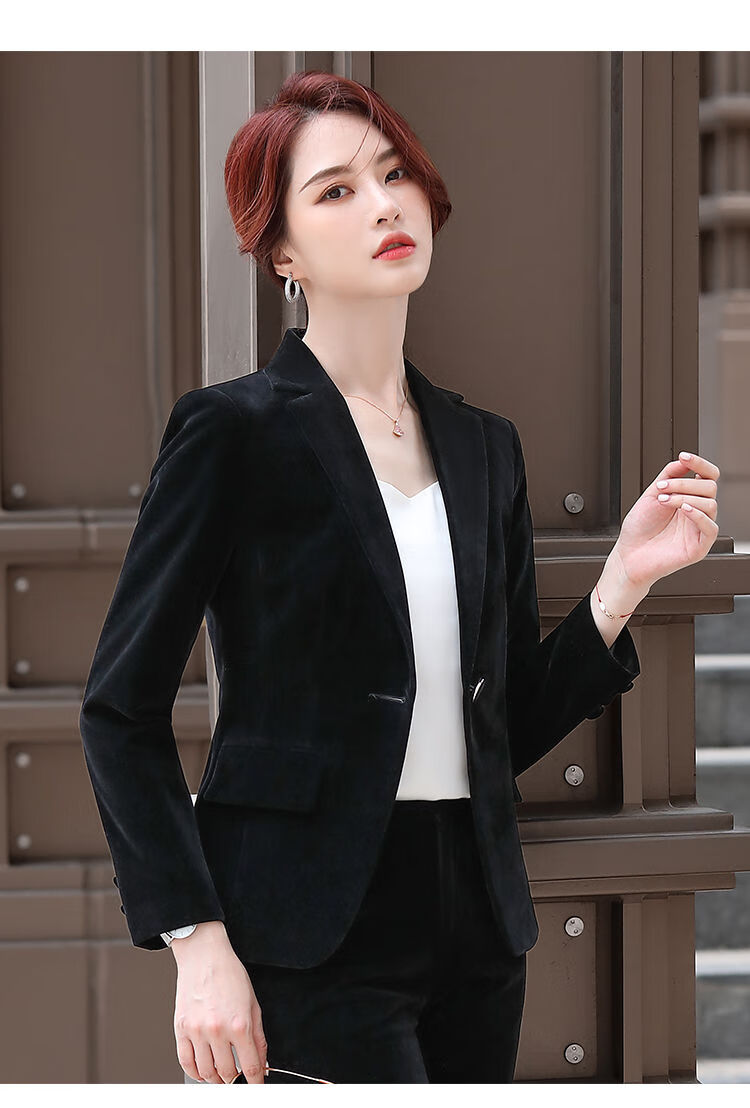 法国名牌品牌直营金丝绒西装套装女新款洋气修身小个子职业气质短款