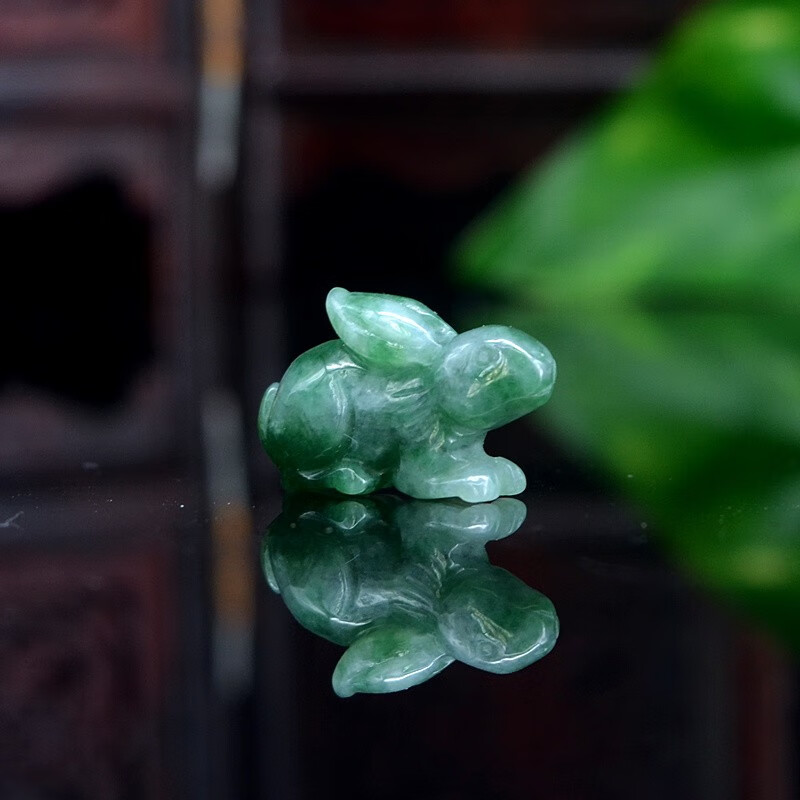 小小钰 天然a货翡翠兔子吊坠a货缅甸玉兔挂坠翠绿精致立体生肖小兔子