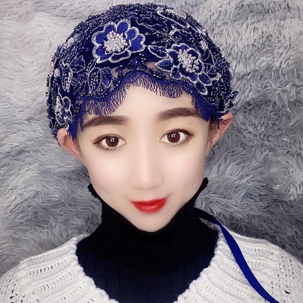 希尔库班回族帽子纱巾新款丝带帽子重手工缝制立体花型时尚百搭回族