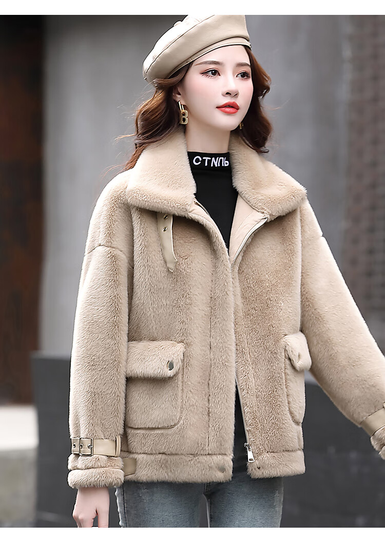 chengguo品牌高端皮毛一体外套女短款加厚羊羔毛夹克衫2020冬季新款仿