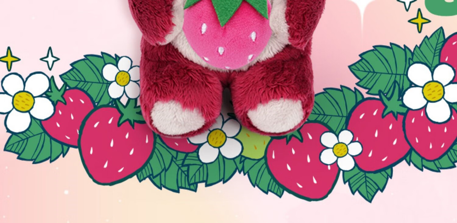 正版迪士尼草莓熊盲盒毛绒公仔水果派对带香味钥匙扣饰书包挂饰