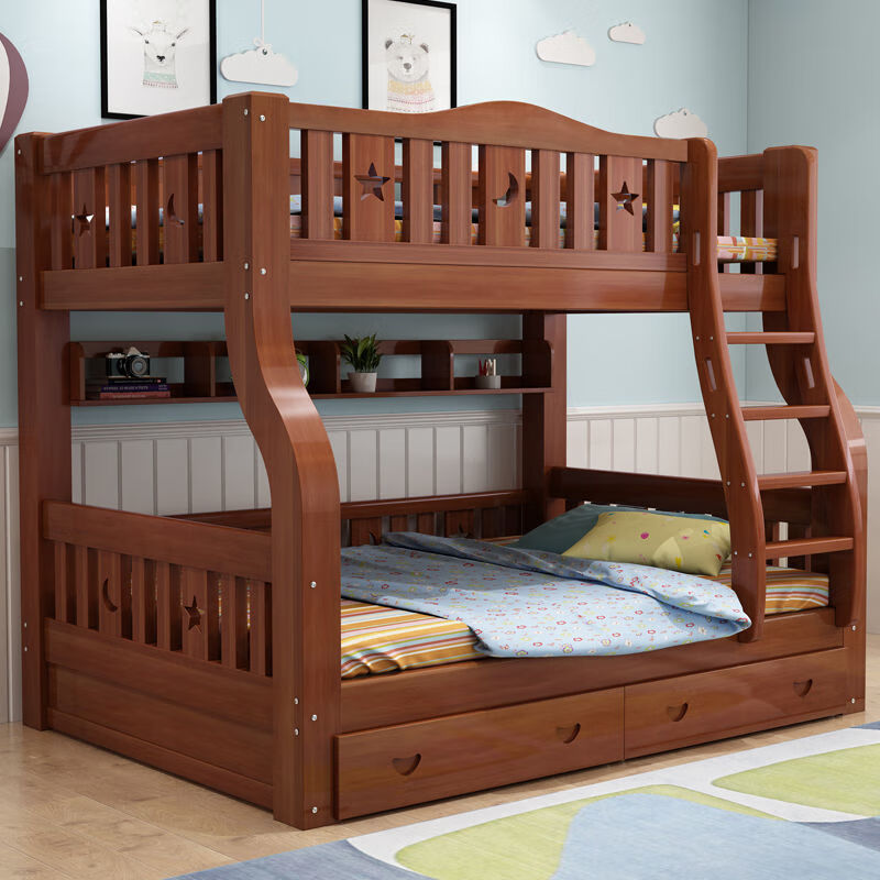 夏天 全实木上下床二层床多功能高低床两层成人上下铺木床床 爬梯 四