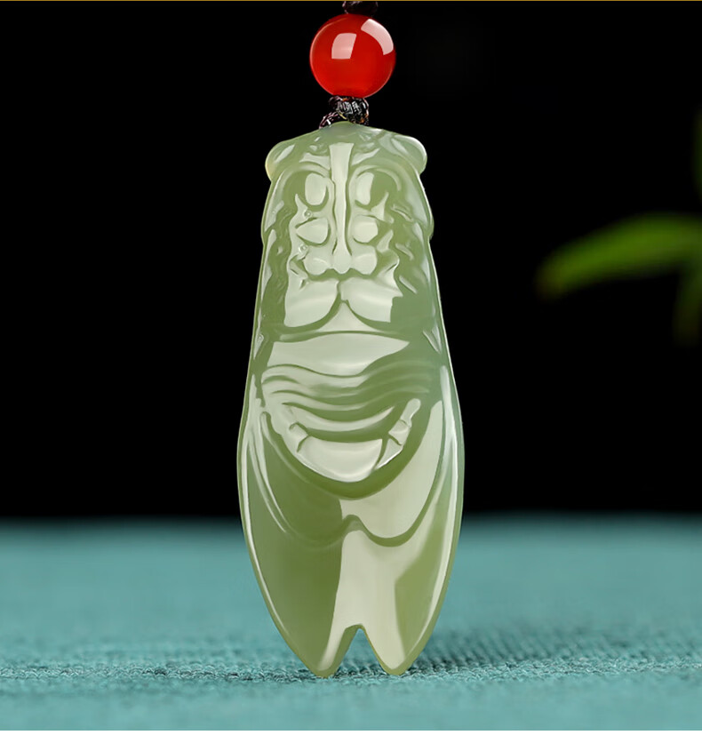 新疆和田玉知了蝉吊坠一鸣惊人玉蝉玉坠男士玉石项链挂件 湖水绿一鸣