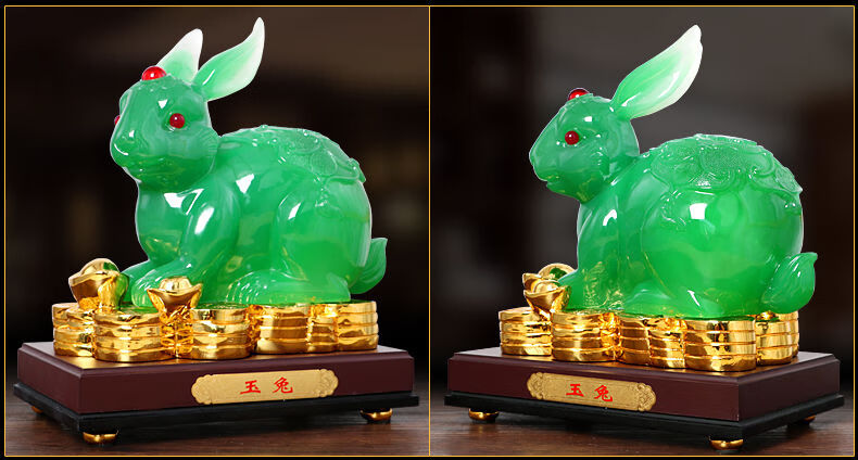 生肖玉兔摆件树脂工艺品兔子家居装饰品卧室摆设生日开业礼品 玉兔