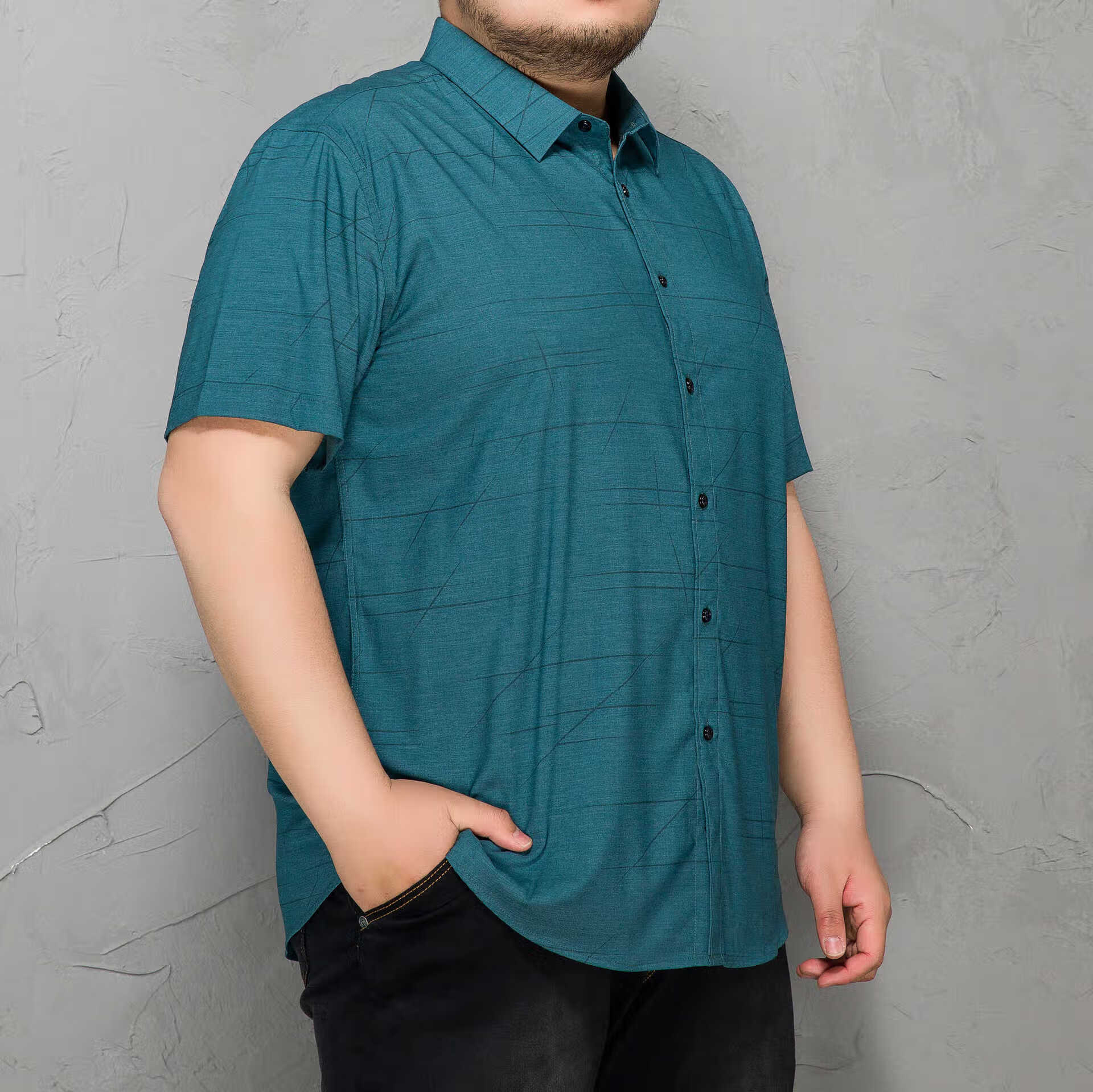 男装 衬衫 cxz cxz加大加肥男装翻领衬衣大码男装弹力肥佬胖子 绿色