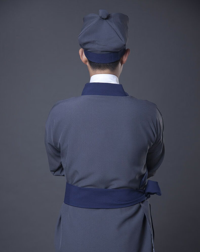 书生演出茶馆酒店保洁工作服装男女表演 浅灰色(上衣 裤子 腰带 帽子)