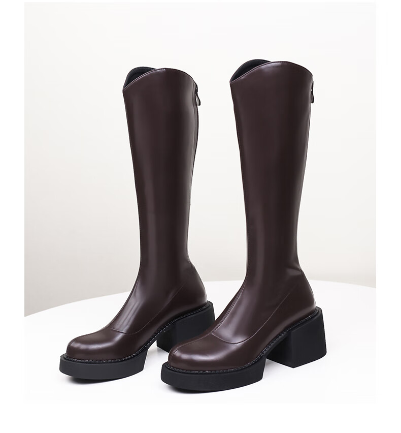 长筒靴腿粗加肥加大码显瘦长筒骑士靴子女韩版新款防水台粗跟贴腿高筒