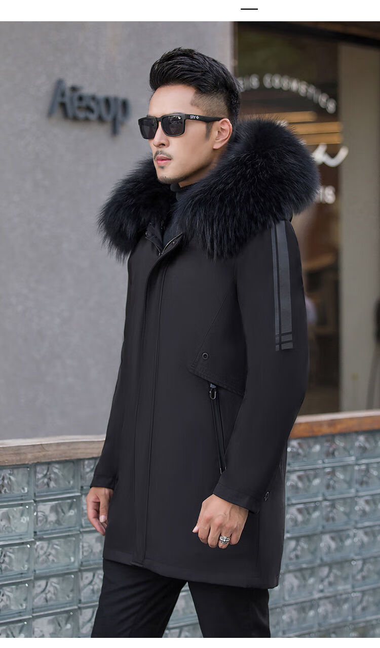 凯撒2020冬季派克服男獭兔毛内胆中长款貉子毛领皮毛一体皮草大衣外套