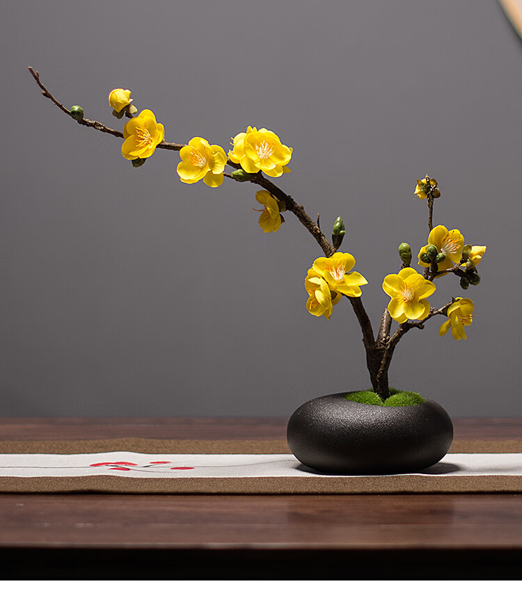 新中式仿真花艺套装客厅装饰插花茶几玄关假花梅花玉兰花禅意摆件sn