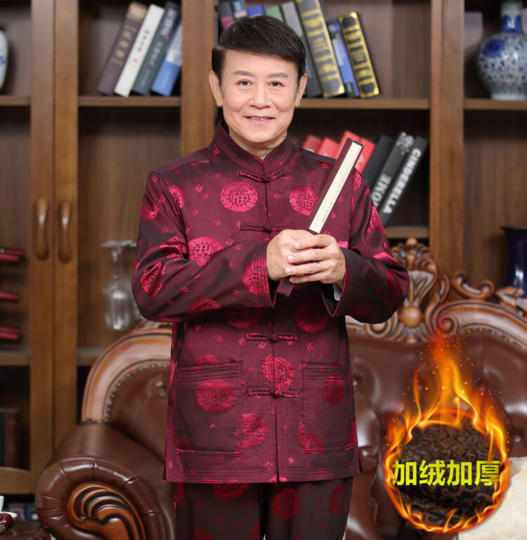 啄木鸟男装秋冬季中老年人爸爸唐装加绒加厚套装婚宴爷爷过寿生日棉衣