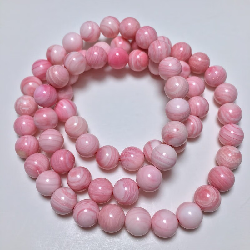 天然三圈女皇贝手链 胭脂螺纹桃花粉贝壳佛珠手串 普通品质浅 粉 8 mm