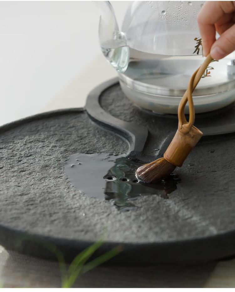 全自动上水一体套装家用圆形带烧水壶电磁炉石磨小茶台石磨茶盘48383