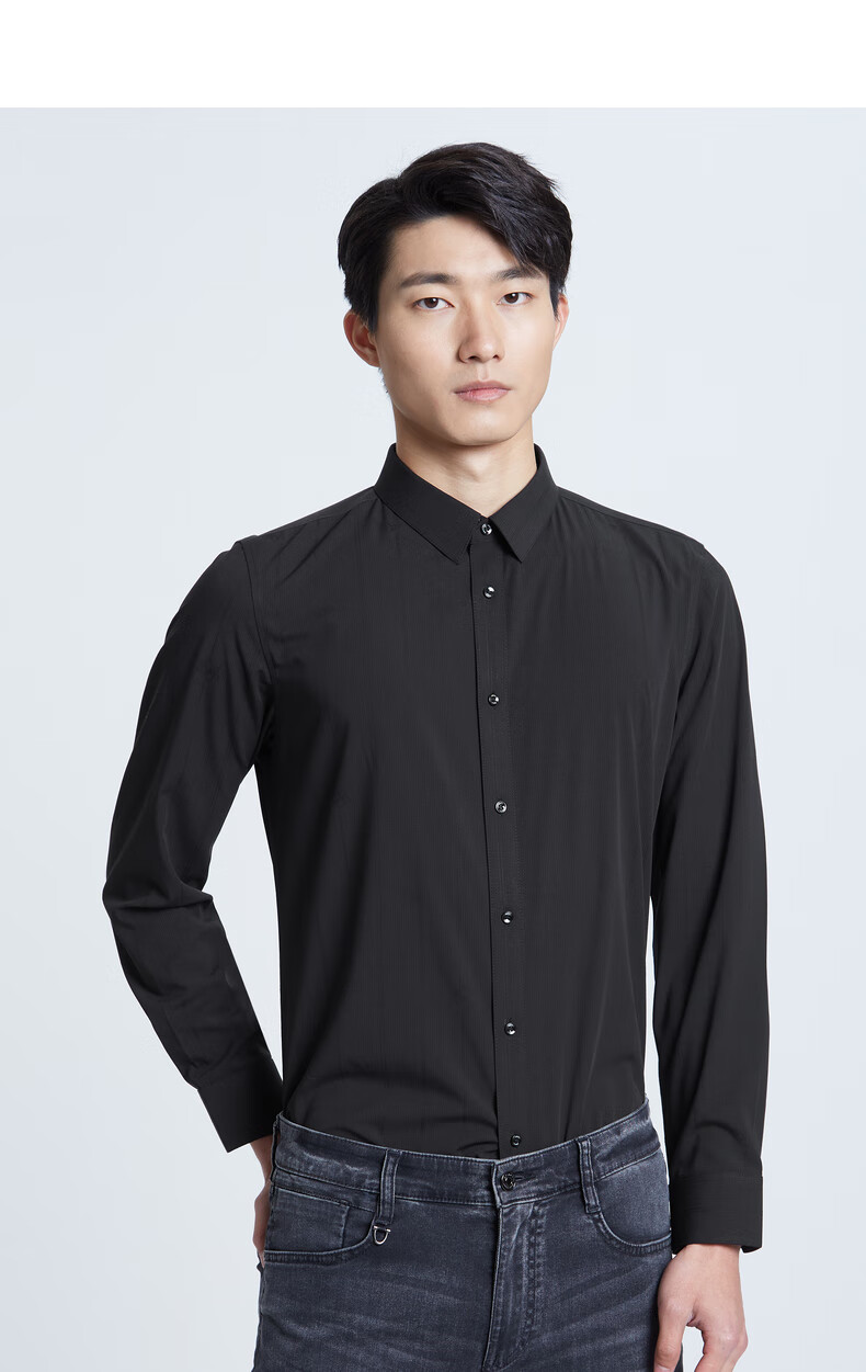 利郎官方 长袖衬衫男休闲时尚尖领纯色暗提花设计2022春季衬衣男 蓝色