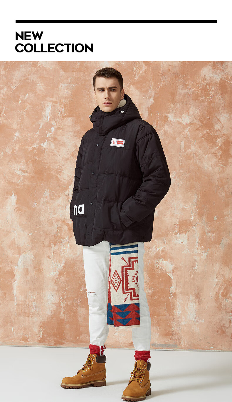 kama卡玛2019冬季新款短款保暖外套修身连帽潮棉服男2419721 红色 l