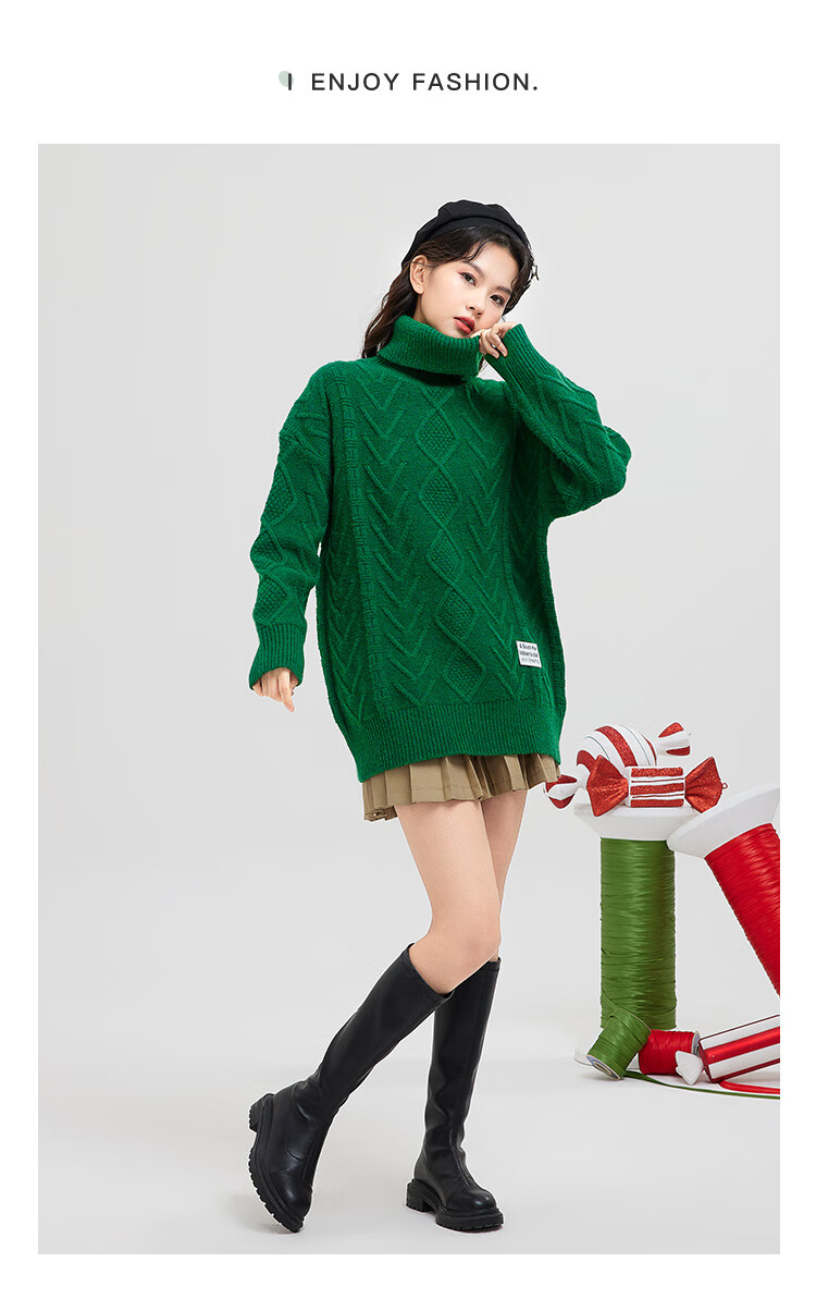 ief爱依服高领毛衣女2021冬季新款日系圣诞风氛围感宽松慵懒上衣2s24