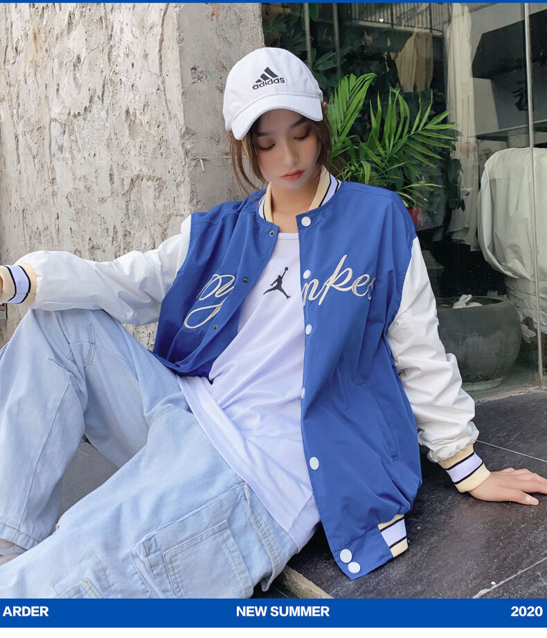 春秋男女ny棒球服休闲拼接布袖刺绣外套情侣开衫学生百搭夹克 mlb蓝色