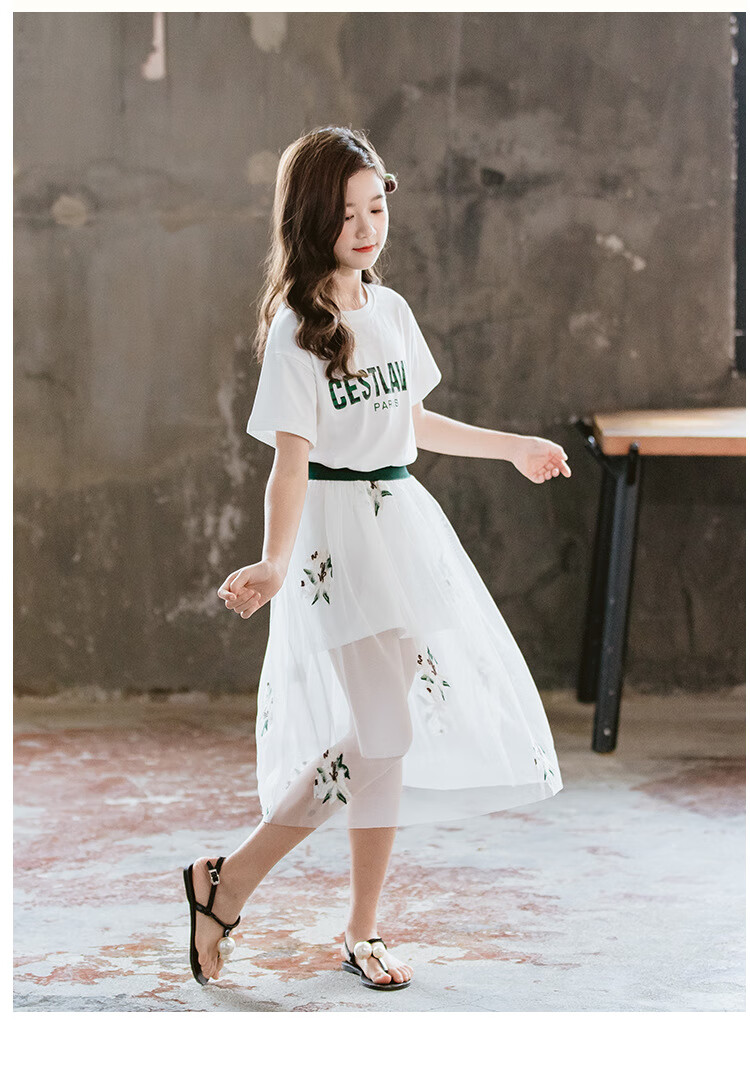 叠曼童装女童连衣裙夏装2021新款套装裙4-12岁儿童装洋气连衣裙大童